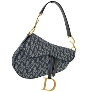 Christian Dior Saddle Bag Trotter Oblique Blue Denim White Jacquard Weave